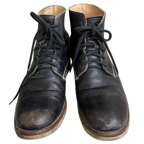 BEDSTU Mens Boots Sz 13 BLACK Distress LeatherVIBRAM Hand MadeMexico‎
